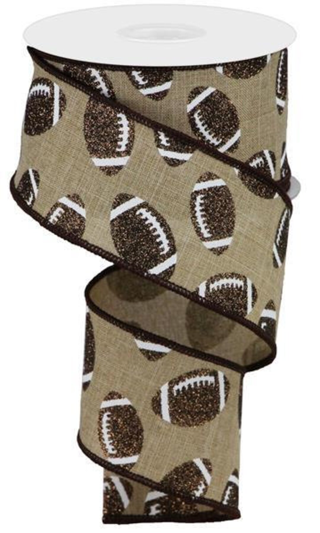Glitter Football Wired Ribbon - Brown and White Burlap 2.5 Inches X 10 ...