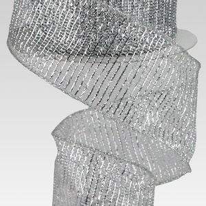 Silver Metallic Wired Ribbon, For Creating Elegant and Light Wedding Decorations, Bows, & Wreaths, 2.5 inch x 25 Yard, Christmas Anniversary