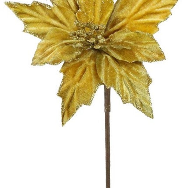 Poinsettia Floral Pick, Wreath Making Supplies, Bows, & Garlands, Gold Velvet 8" Long x 6.5" Wide NF405708