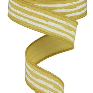 Irregular Stripes Wired Ribbon, Mustard & Ivory, Muted Fall Colors - Wreath Making Supplies, 1.5 Inches x 10 Yards RGA1381T6