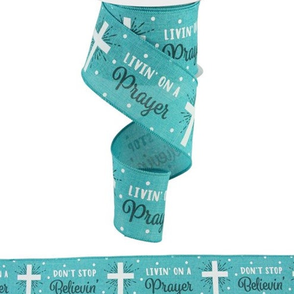 2.5 Inches x 10 Yards (30 Feet)Don't Stop Believin' Cross Light Teal White Charcoal - RGC176571