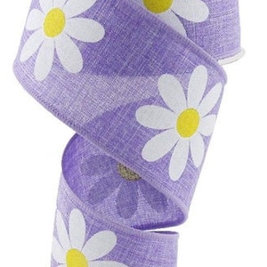 Daisy Wired Ribbon, Lavender White Craft Supply to Make Wreath & Bow, 2.5 Inch x 10 yard, Spring, Summer, Flower, Mother, Easter  RG0165013
