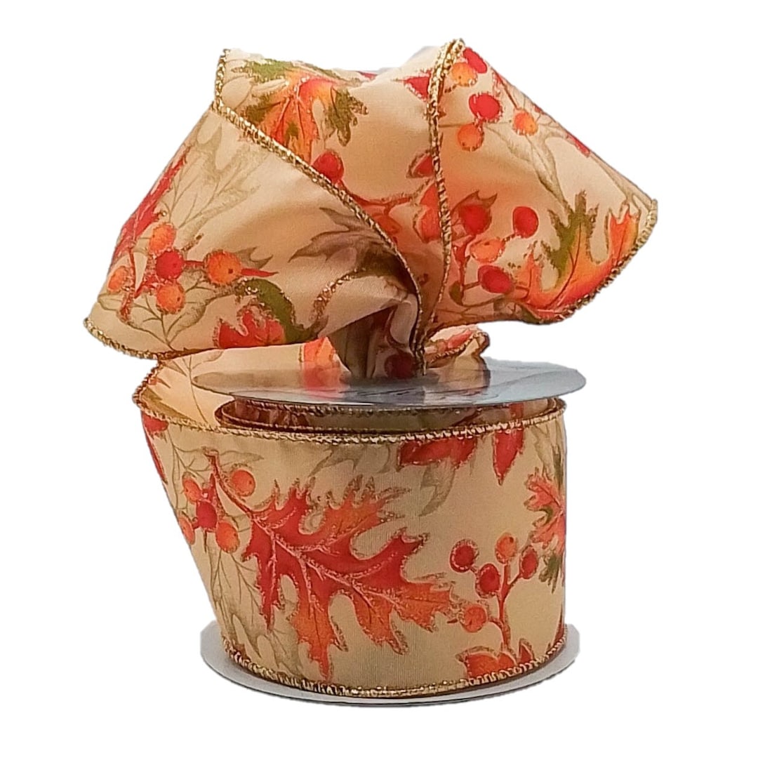 Burnt Orange Fall Leaves Wired Ribbon, 2.5 Inches X 10 Yards 30 Feet ...