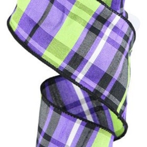 DIY Bow Plaid Wired Ribbon, Wired Wreath Ribbon, Ribbons for Making Bows, Purple & Green Halloween, 2.5 Inches x 10 yards RGC1332YR
