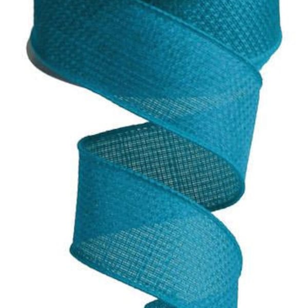 Turquoise Canvas Wired Ribbon, Christmas Wreaths, Bows, and Decorations, Teal Blue Craft Supply, 1.5 Inch x 10 yard, Burlap