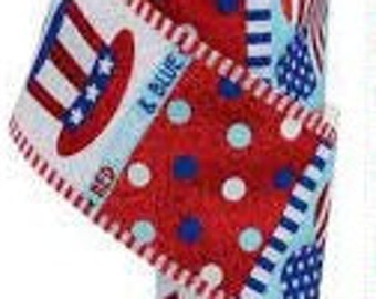Patriotic Wired Ribbon: 4th of July Decor, Red White Blue, 2.5" x 10 Yards