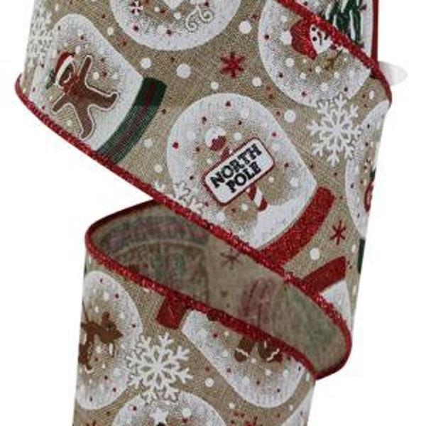 Wired Ribbon - Christmas Snow Globes, Winter Scene  - RGE157654 - 2.5" X 10Yd