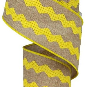 Yellow RicRac Wired Ribbon, Yellow Wire Ribbon for Making Wreaths, Yellow and Burlap Ribbons, 2.5 inches x 10 yards (30 feet) RG200929