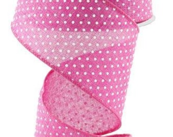 Pink White Raised Swiss Polka Dots Wired Ribbon (2.5 Inches