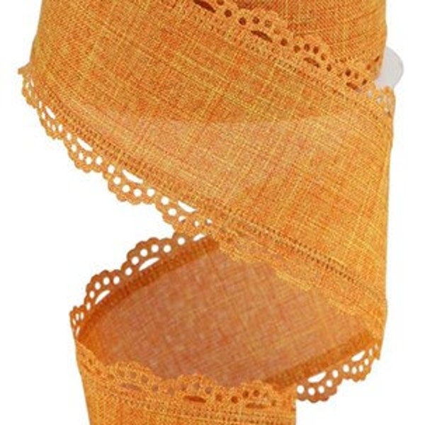 2.5" X 10Yd Scalloped Edge Royal - Burlap Talisman Light Orange Wired Ribbon - RGC13035T