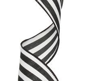 Striped Wired Ribbon, Black White Supplies to Make Bold  Birthday Party Bows, 1.5 Inches x 10 Yard, Christmas, Halloween