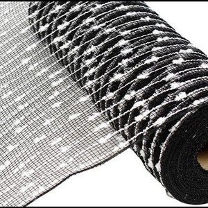 Black and White Snowball Mesh, Halloween Mesh for Wreaths, Black and White Deco Mesh, Wreath Mesh, 10 inches X 10 yards (30 feet) RY820262