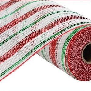 Christmas Poly Deco Mesh, Red White Green, for Creating Elegant and Shimmery Wreath, 10 inch X 10 yard, DIY Easter, Spring, Wedding RY8020R3