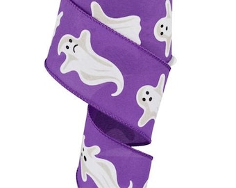 Black & Purple Halloween Wired Ribbon, Craft Ribbon for Wreaths, 2.5" x 10 Yards