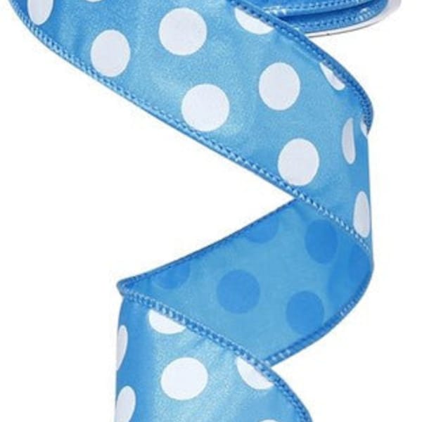 Blue with White Polka Dot Wired Ribbon, Wreath s, 1.5 Inches x 10 Yards RG158640