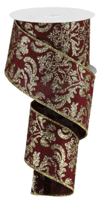 Burgandy/Gold Double Sided Wired Velvet 4 Ribbon 5 Yards - Christmas -  Timothy De Clue Collection