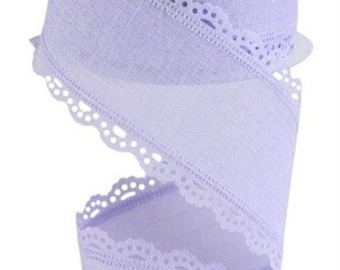 2.5 Inches x 10 Yards (30 Feet)Scalloped Edge Wired Ribbon,  Easter Royal Burlap Light Lavender - RGC1303NR