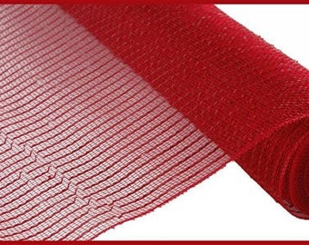 Red Metallic Poly Deco Mesh for Christmas and Patriotic Wreaths, Craft Mesh Ribbon, Wreath Supply, 10 Inch x 10 Yards