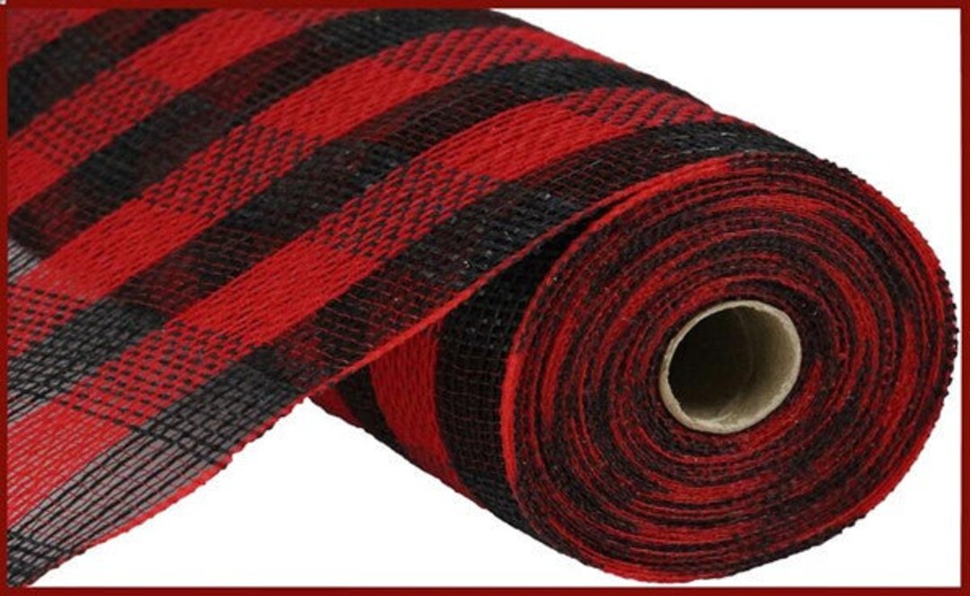 Red and Black Mesh, Buffalo Plaid Jute Mesh, Faux Jute Check Mesh ...