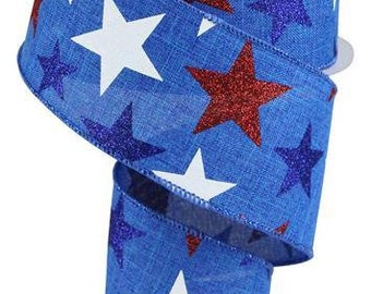 Star Flag 4th of July Wired Ribbon, Patriotic Wreath Supply