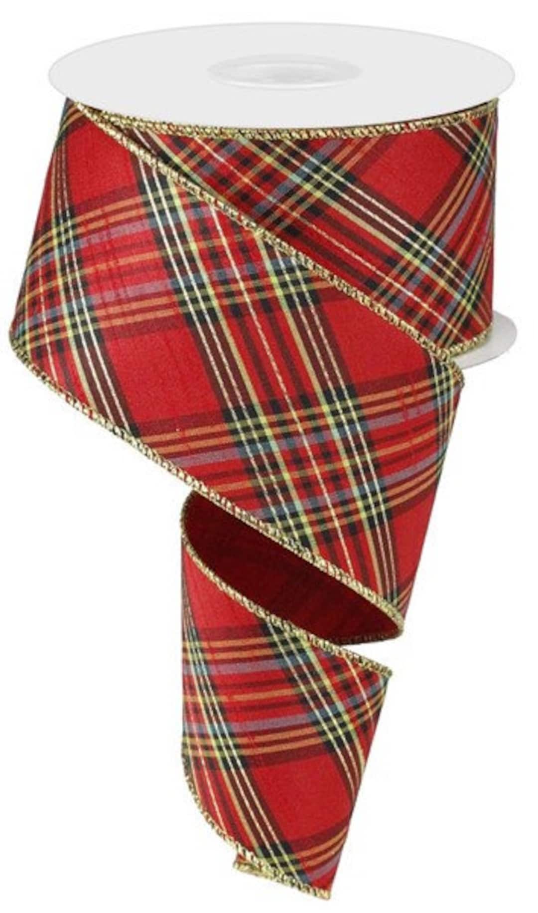 Metallic Tartan Ribbon, Wired Tartan Christmas Ribbon, Red and Black