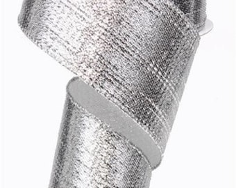 Silver Christmas Wired Ribbon, Craft Ribbon for Wreaths, 2.5 Inch x 50 Yard