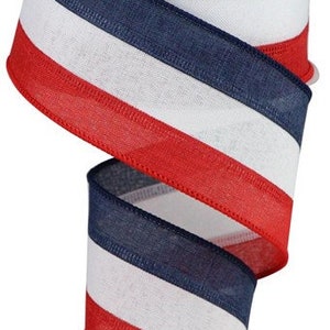 4th of July Wired Ribbon, Red, White Blue Ribbons to Make Bows,  2.5&quot; x 10 Yard, Patriotic, American Flag Ribbons, RG160432