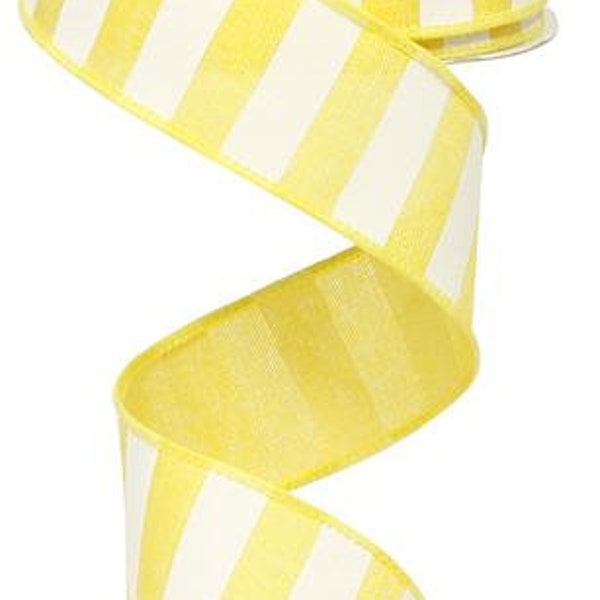 Accent Wired Ribbon, Yellow & White Stripe Spring Easter  Wreath, 1.5 Inches x 10 Yards RX9148X7
