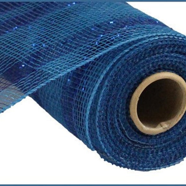 Blue Poly Deco Mesh, Metallic, 10 inch X 10 yard, DIY Easter, Spring, 4th of July, Christmas RE1383NY