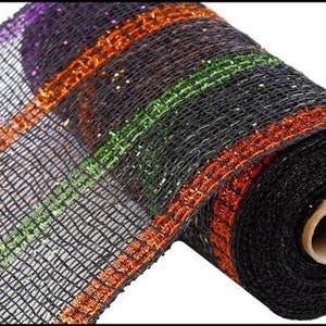 Halloween Mesh, Mesh for Halloween Wreaths, Halloween Wreath Mesh, Black, Lime, Purple, Orange Tinsel Mesh, 10 inch x 10 yards RP8401C3