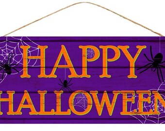 Wood "Happy Halloween" Door Wreath Accent Sign, Wreath Centerpiece, 12.5 Inch x 6 Inch AP8149