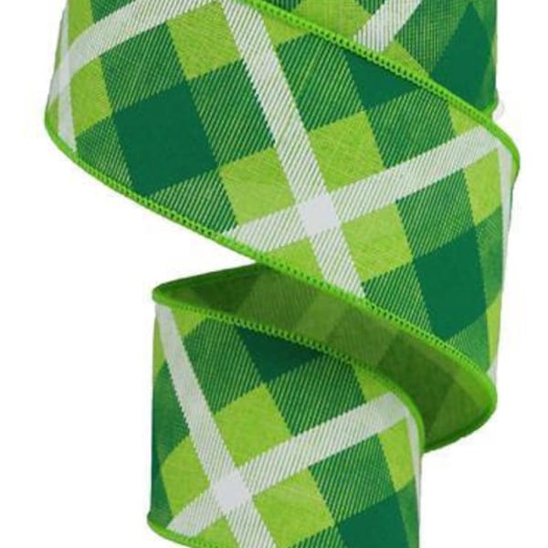 Plaid Wired Ribbon, Yellow & Green Craft Accent Supply for Wreaths, 2.5 inches x 10 Yard, St Patrick, Spring, Easter, Christmas RG01683JM