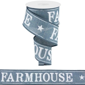 Farmhouse Country Wired Ribbon, Blue & White Accent Ribbons to Make a Wreath 2.5 Inch x 10 yard Spring, Summer, Housewarming RG01948C6