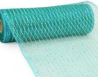 Teal Deco Poly Mesh, Metallic, 10 inches x 10 Yards, Wreath Mesh for Christmas Tree  RE130160