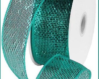 Teal Metallic Foil Deco Poly Sash Mesh, Wreath Metallic 2.5" x 25 Yards, (75 feet) RS200460