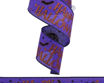 Purple Halloween Wired Ribbon, Craft Ribbon for Wreaths