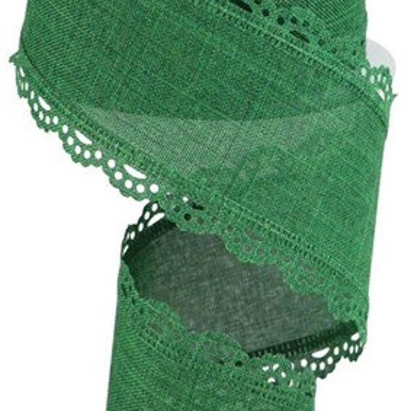 Emerald Green Wired Ribbon - Scalloped Edge Royal Burlap  - RGC130306 2.5 Inches x 10 Yards (30 Feet)