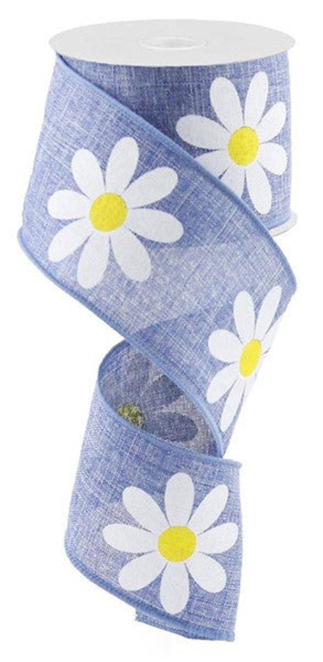 Whimsy Ribbon Blue Daisy Wired Ribbon, Blue White, Accent Ribbons to Make Wreath, Bow 2.5 ...