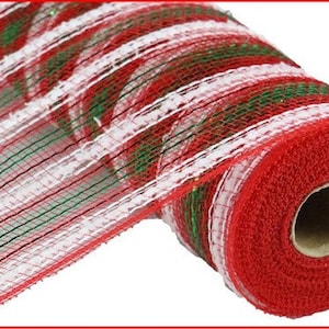Snowdrift Deco Poly Mesh, Red Green White, Use, 10 inches x 10 Yards, Wreath Mesh for Christmas Tree RY8111C1