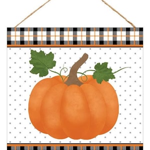 Letrero de madera con borde a cuadros de calabaza para Acción de Gracias (25 x 25 cm) - AP7053, centro de mesa con corona