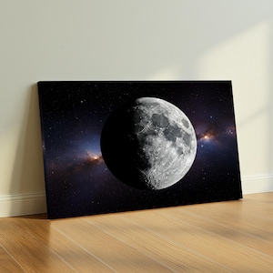 Mond Leinwand Wandkunst, Universum Galaxie Mond Poster, Weltraum Thema Wohnkultur, Halbmond Druck für Schlafzimmer, Geschenk für Astronomie-Liebhaber