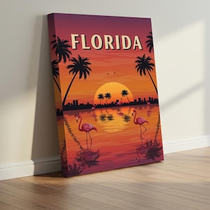 Florida poster digitale print, vintage strand kunst aan de muur, decor Sunshine State, palmboomlandschap, cadeau voor strandliefhebbers of reizigers
