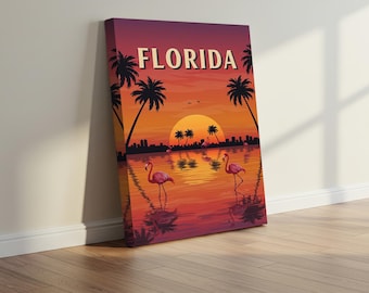 Florida Travel Poster – Vintage Palm Tree Beach Wall Art