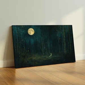 Mond und Sterne Wandbild, mystische Waldnacht Leinwand, himmlischer Himmelsdruck, verträumte Natur Poster, Geschenk für Fantasy-Dekor-Liebhaber