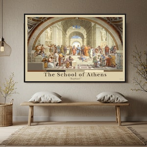Manifesto della Scuola di Atene, stampa murale di Raffaello, capolavoro rinascimentale, scena di filosofia classica, manifesto di arte storica, belle arti