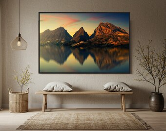 Reflection Lake Mountain Poster – Sunset Landscape Photography Wall Art