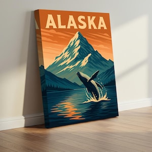 Arte mural del Parque Nacional de Alaska, póster vintage de viaje por la naturaleza, impresión digital de paisajes, decoración rústica para el hogar, regalo para amantes de la naturaleza