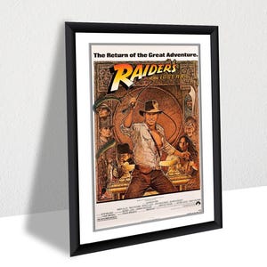 Raiders of the Lost Ark Poster, Indiana Jones Adventure Wall Art, Classic Movie Canvas, Framed Raiders Poster, Vintage Adventure Decor