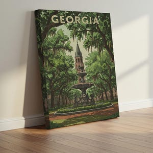 Impresión de póster del estado de Georgia, arte mural digital con melocotones y paisajes, decoración sureña para el hogar, regalo para residentes o viajeros