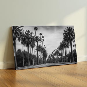 Black and White Beverly Hills Canvas – Palm Trees Cityscape Wall Art